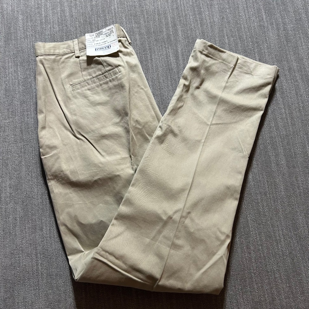 Lands End Mens Field Khaki Chino Pants 100% Cotton 32x32 Tall Tan Style 77594